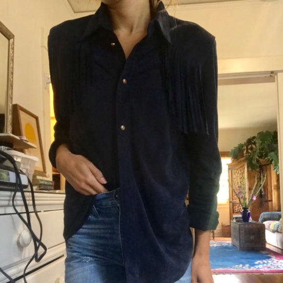 NWOT // FREE PEOPLE Fringe Suede Shirt - Picture 5 of 8